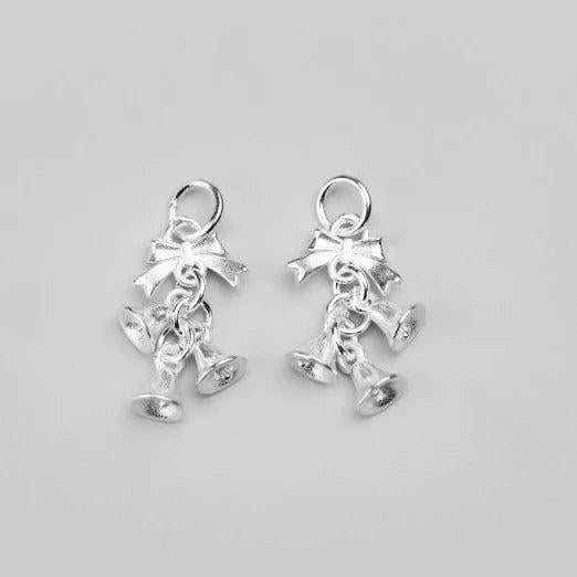 S925 Silver Bowknot Christmas Bell Tassel Charms Marcasite Jewelry Findings