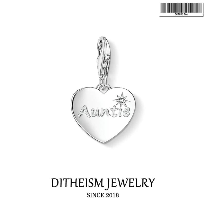 AUNTIE Heart Charm Pendant, Sterling Silver Gift For Women