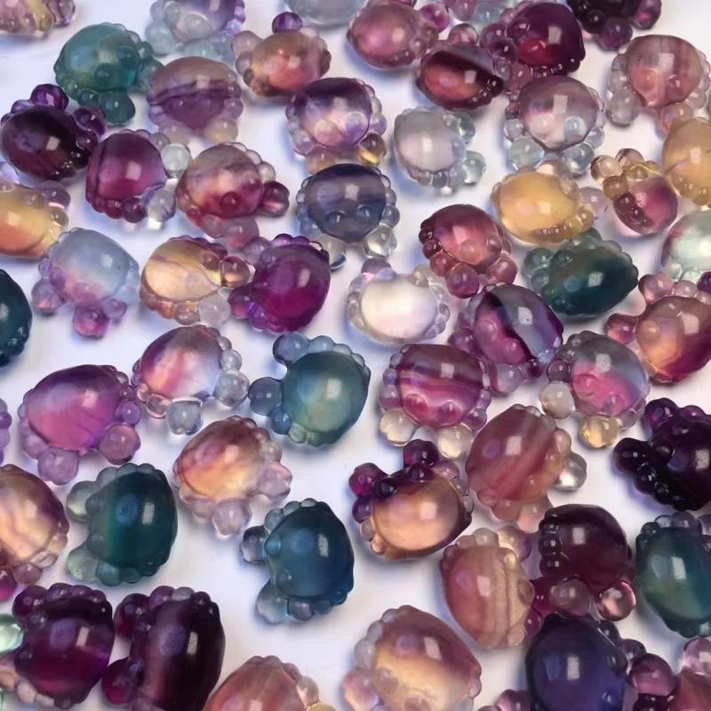 Natural Stone Little Rainbow Fluorite Crab Pendant
