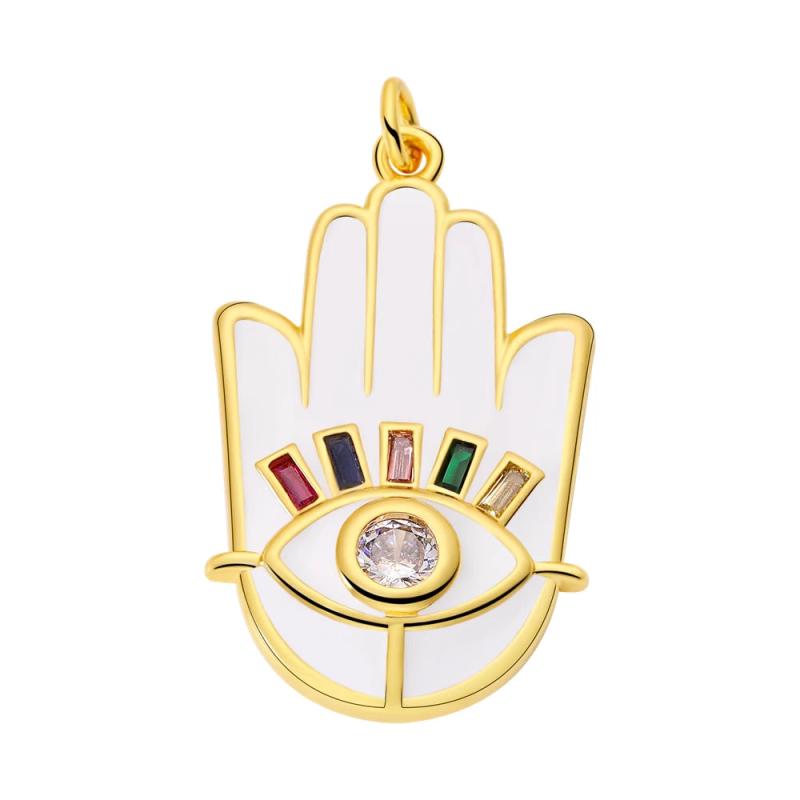 Colorful Enamel Oil Dripping Retro Palm Evil Eye Pendant Necklace