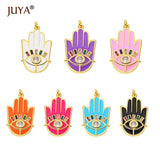 Colorful Enamel Oil Dripping Retro Palm Evil Eye Pendant Necklace
