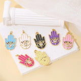 Colorful Enamel Oil Dripping Retro Palm Evil Eye Pendant Necklace