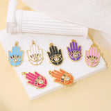 Colorful Enamel Oil Dripping Retro Palm Evil Eye Pendant Necklace