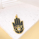 Colorful Enamel Oil Dripping Retro Palm Evil Eye Pendant Necklace