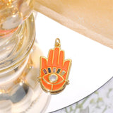 Colorful Enamel Oil Dripping Retro Palm Evil Eye Pendant Necklace