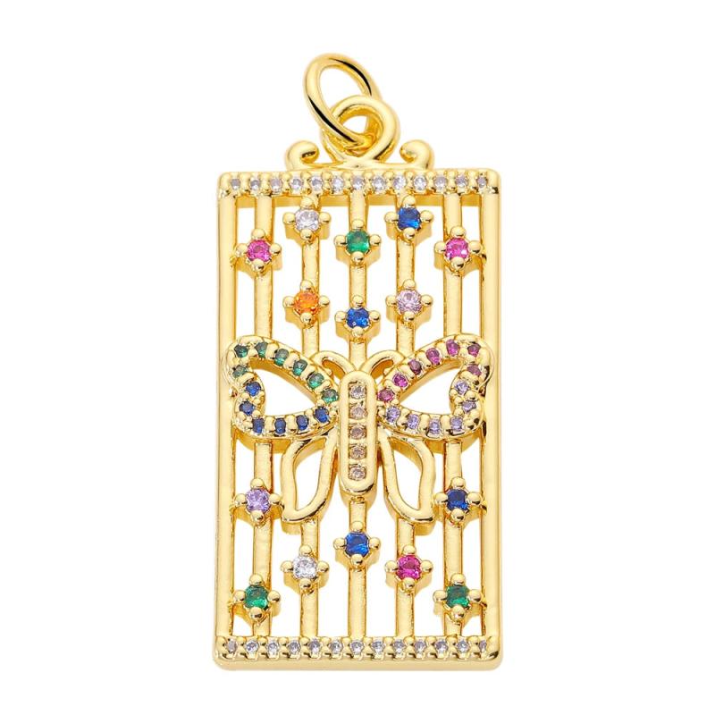 Colorful Zircon Copper Square Pendant Necklace Jewelry