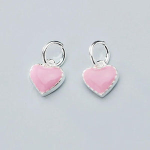 925 Silver Pink Charms 8x8mm Necklace Dangle Heart Pendant DIY Love Jewelry
