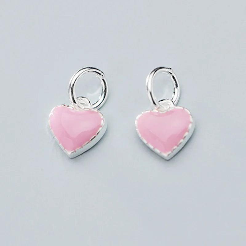 925 Silver Pink Charms 8x8mm Necklace Dangle Heart Pendant DIY Love Jewelry