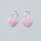 925 Silver Pink Charms 8x8mm Necklace Dangle Heart Pendant DIY Love Jewelry