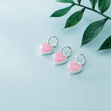 925 Silver Pink Charms 8x8mm Necklace Dangle Heart Pendant DIY Love Jewelry