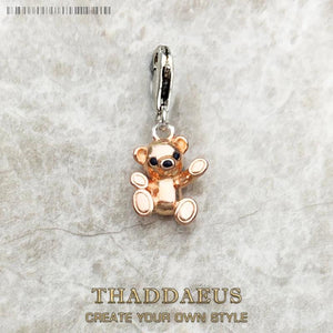 925 Silver Teddy Bear Charm Pendant Rose Jewelry Findings