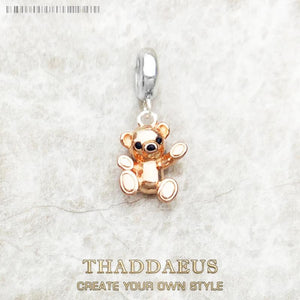 925 Silver Teddy Bear Charm Pendant Rose Jewelry Findings