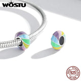 925 Sterling Silver Rainbow Lucky Spacer Silicone Pendant Charm Beads