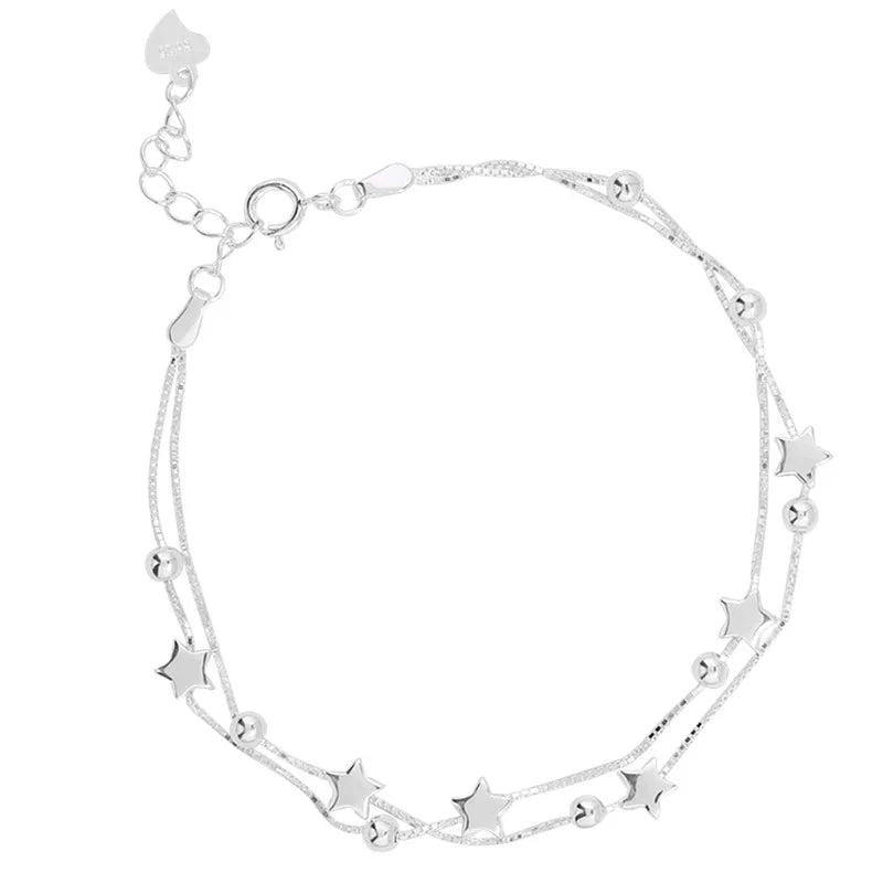 Silver Classic Five-pointed Beads Bracelet Charm Women Party Jewelry