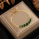 316L Stainless Steel Green Zircon Charm Snake Chain Bracelet