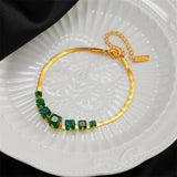 316L Stainless Steel Green Zircon Charm Snake Chain Bracelet
