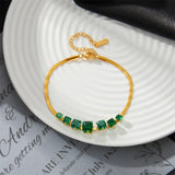 316L Stainless Steel Green Zircon Charm Snake Chain Bracelet
