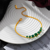316L Stainless Steel Green Zircon Charm Snake Chain Bracelet