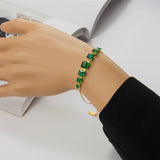 316L Stainless Steel Green Zircon Charm Snake Chain Bracelet