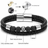 Natural Stone Beads Leather Bracelets Set