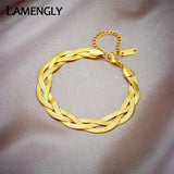 316L Stainless Steel 3-Chains Crossing Bracelet Flat Snake Chain Wrist Jewelry