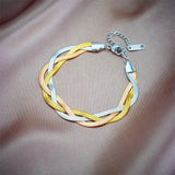 316L Stainless Steel 3-Chains Crossing Bracelet Flat Snake Chain Wrist Jewelry