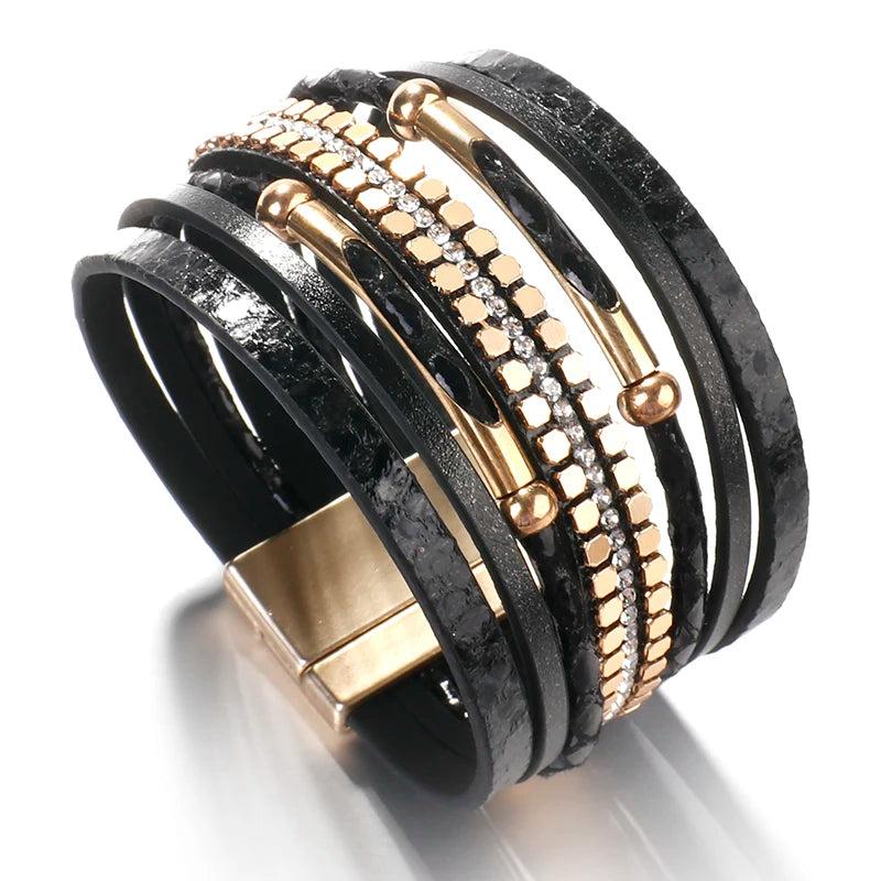 Snakeskin Pattern Leather Bracelet for Women