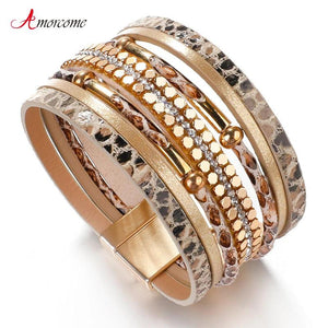 Snakeskin Pattern Leather Bracelet for Women