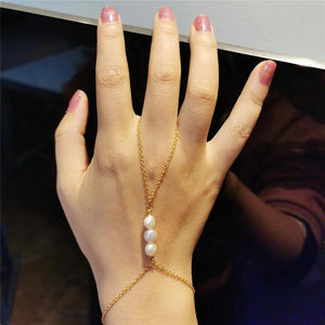 Baroque Pearl Finger Bracelet Stainless Steel Women Girls Pearl Jewelry