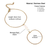Baroque Pearl Finger Bracelet Stainless Steel Women Girls Pearl Jewelry