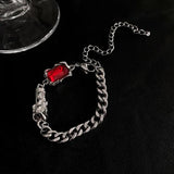 Silver Red Square Zircon Bracelet Adjustable Bracelet For Women