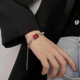 Silver Red Square Zircon Bracelet Adjustable Bracelet For Women