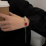 Silver Red Square Zircon Bracelet Adjustable Bracelet For Women
