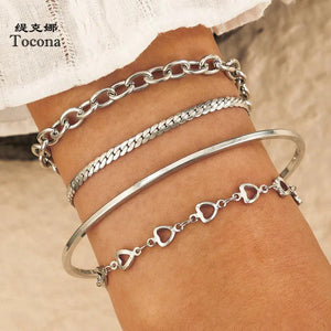 Bohemian Hollow Out Geometry Silver Bracelets Set