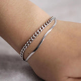 Minimalist Rope Cuban Flat Snake Link Chains Double Layered Chunky Bracelets
