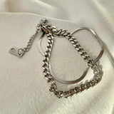 Minimalist Rope Cuban Flat Snake Link Chains Double Layered Chunky Bracelets