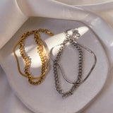 Minimalist Rope Cuban Flat Snake Link Chains Double Layered Chunky Bracelets