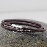 Hot 4mm Leather Charm Wrap Men's Magnetic Bracelet Gift