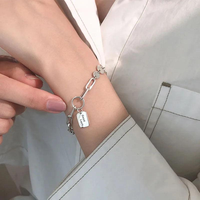 Silver Korea Style Gook Luck Letter Pendant Bracelet Geometric Chain