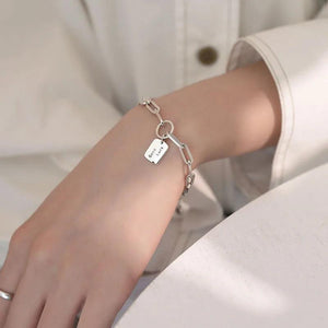Silver Korea Style Gook Luck Letter Pendant Bracelet Geometric Chain