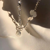 Silver Korea Style Gook Luck Letter Pendant Bracelet Geometric Chain