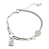 Silver Korea Style Gook Luck Letter Pendant Bracelet Geometric Chain