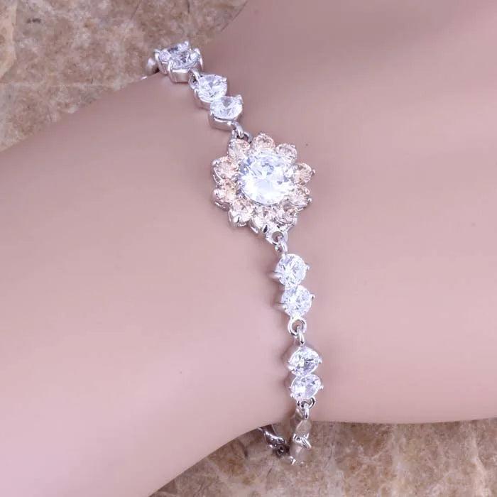 Champagne Morganite CZ Silver Chain Bracelet 7-8 inch