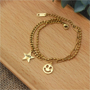 316L Stainless Steel 2 Layer Star Smiley Bracelet