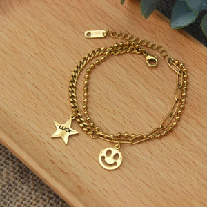 316L Stainless Steel 2 Layer Star Smiley Bracelet