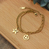 316L Stainless Steel 2 Layer Star Smiley Bracelet