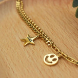 316L Stainless Steel 2 Layer Star Smiley Bracelet
