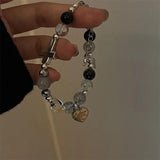 Vintage Beaded Charm Bracelet Angel Wing Heart Cross Pendant Dark Jewelry