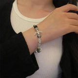 Vintage Beaded Charm Bracelet Angel Wing Heart Cross Pendant Dark Jewelry