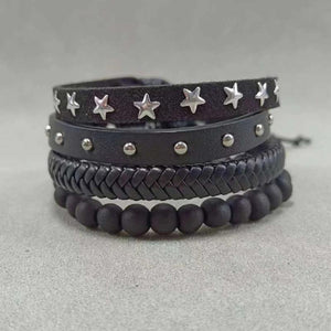 Vintage Bronze Feather Charm Leather Bracelets Set